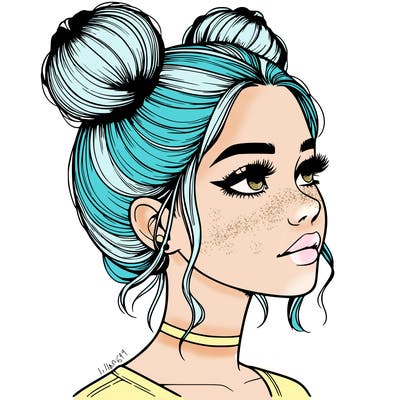 realistic girl with buns on the top of her head