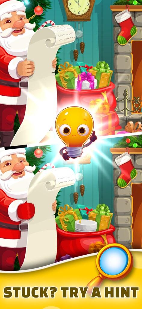 Differences Game - Find & Spot - Santa Claus Christmas puzzle with a hint feature in a spot the difference game