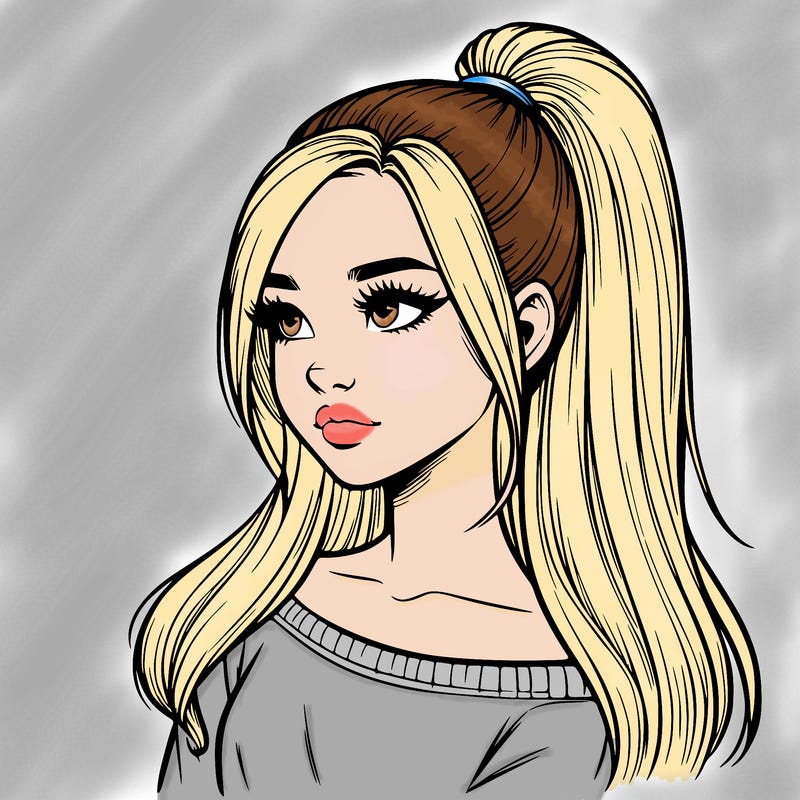 realistic girl with a high ponytail