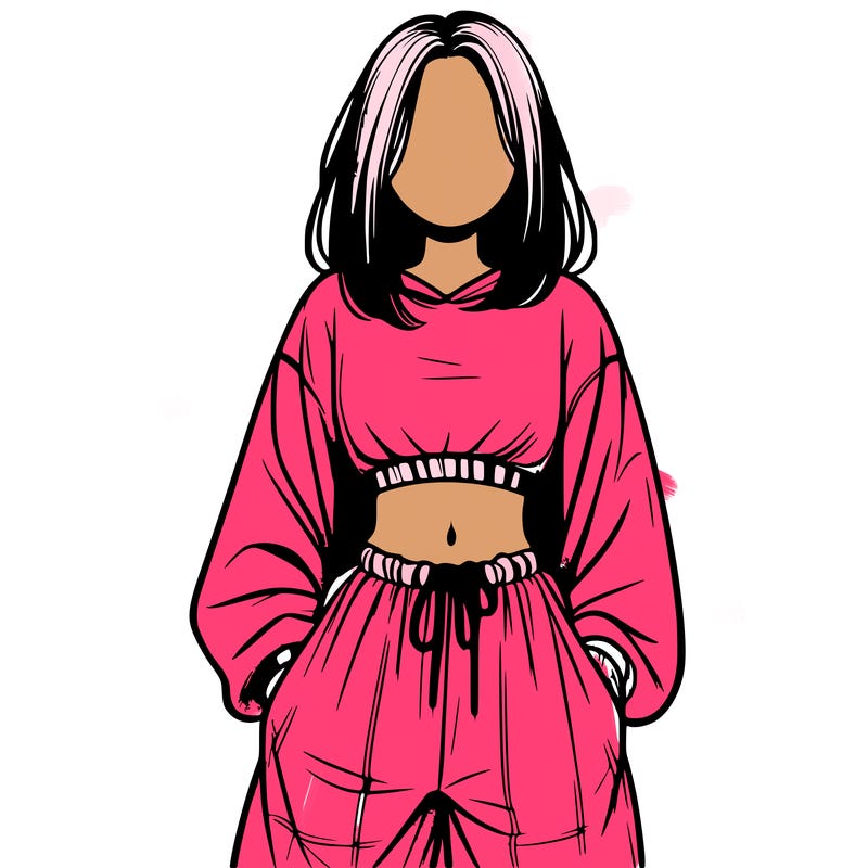 realistic girl faceless with baggy pants and a crop top