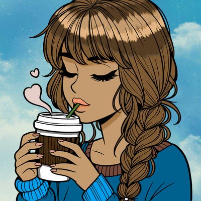 realistic girl drinking coffee