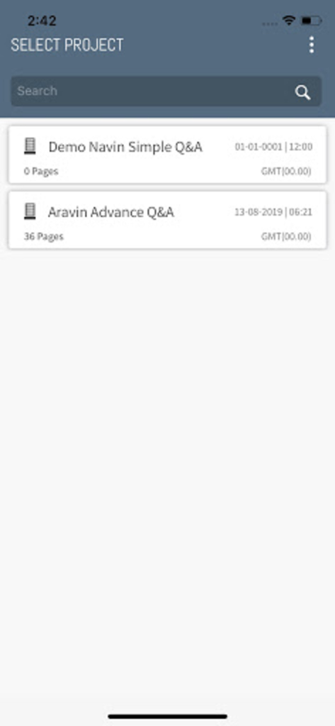 Interfaz de la aplicación Sterling VDR que muestra una lista de proyectos de sala de datos disponibles para seleccionar