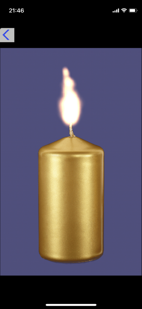 Uma vela dourada renderizada em 3D com uma chama acesa demonstrando as capacidades gráficas do aplicativo BBCBasic.