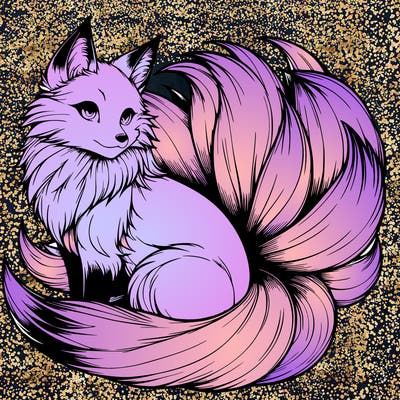realistic detailed 9 tailed anime fox