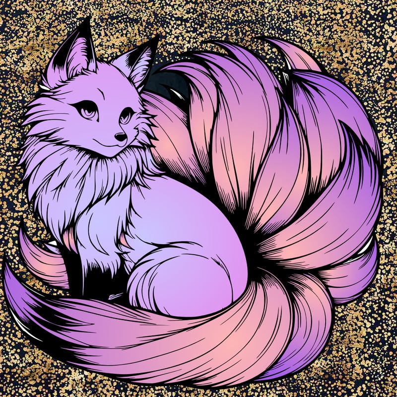 realistic detailed 9 tailed anime fox