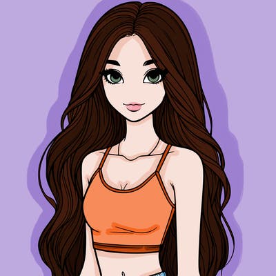 realistic girl with long hair with a crop top