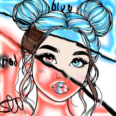 realistic girl with two buns on her hair and lips