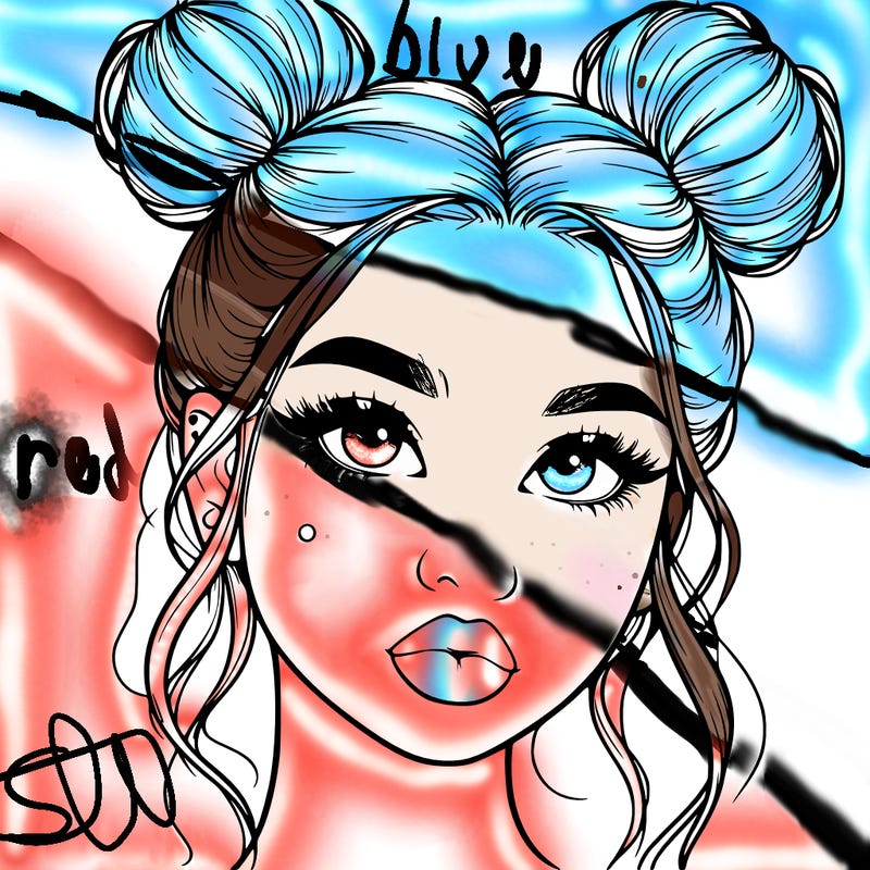 realistic girl with two buns on her hair and lips