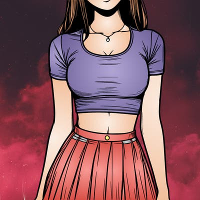 realistic girl wearing crop top and skirt