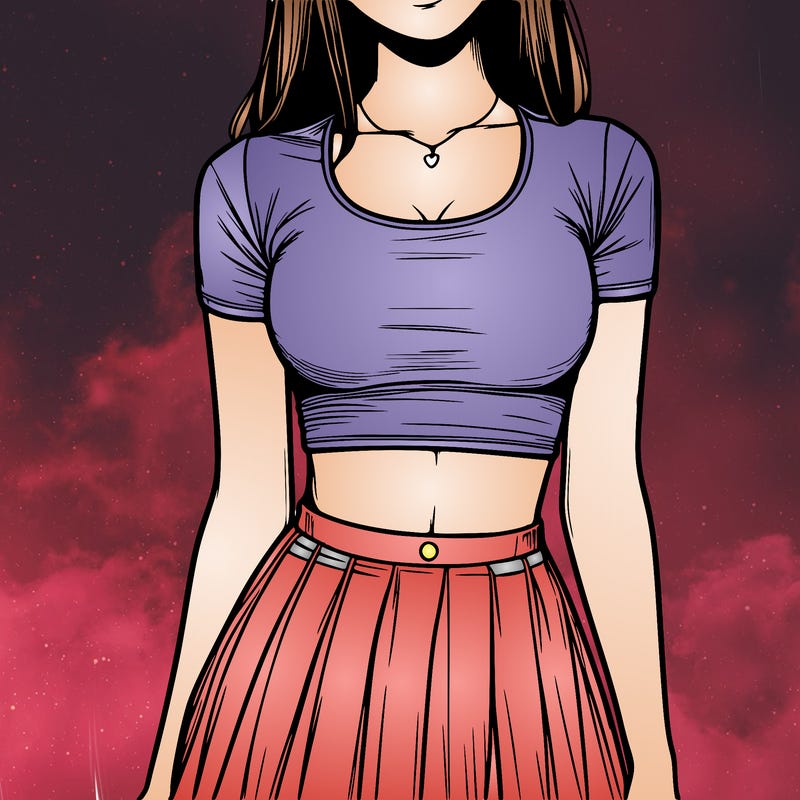 realistic girl wearing crop top and skirt