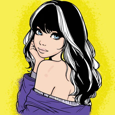 realistic girl with bangs looking over her shoulder