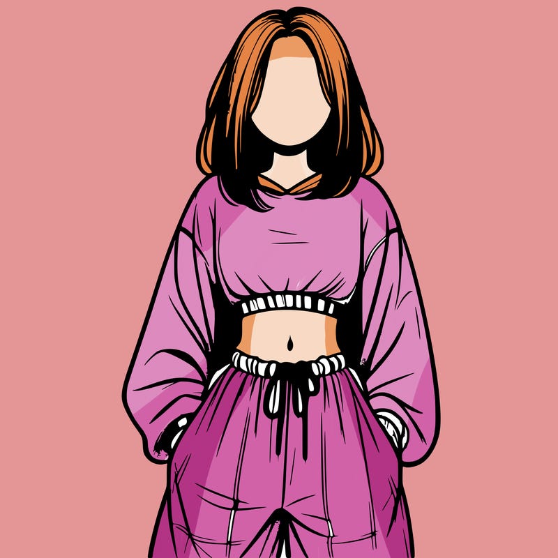 realistic girl faceless with baggy pants and a crop top