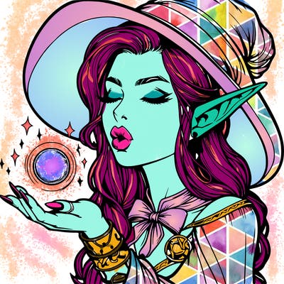 realistic elf casting a spell with lips