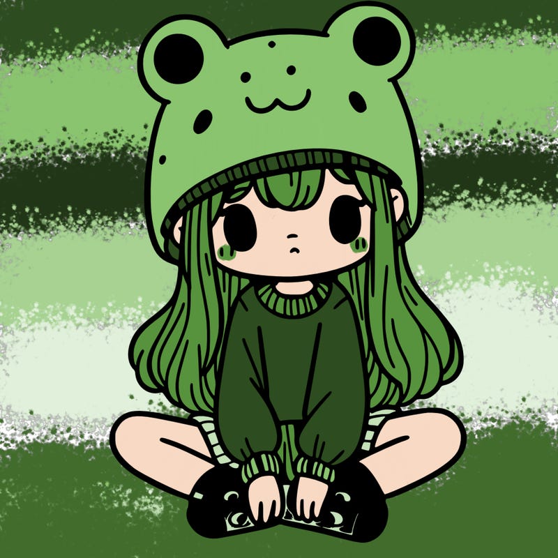 a girl wearing a frog hat and some frog socks