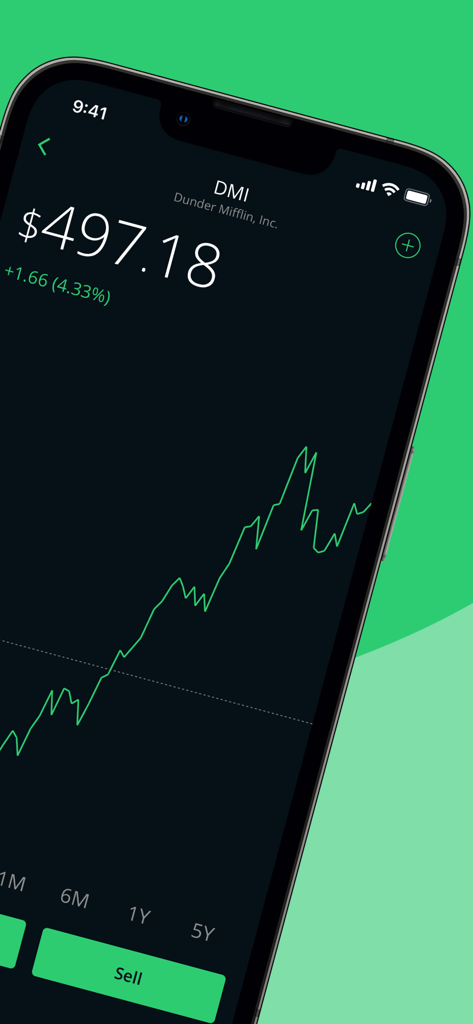 MarketSim - MarketSim app interface showing a virtual stock price chart and trading options