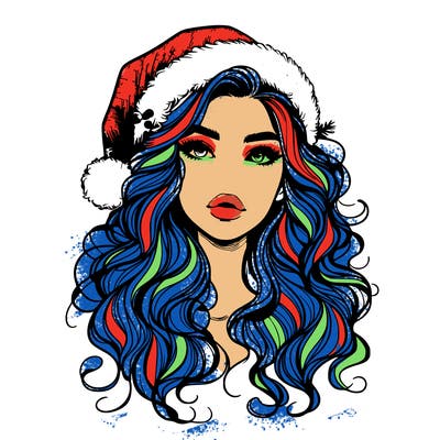 realistic christmas girl with wavy hair and lips