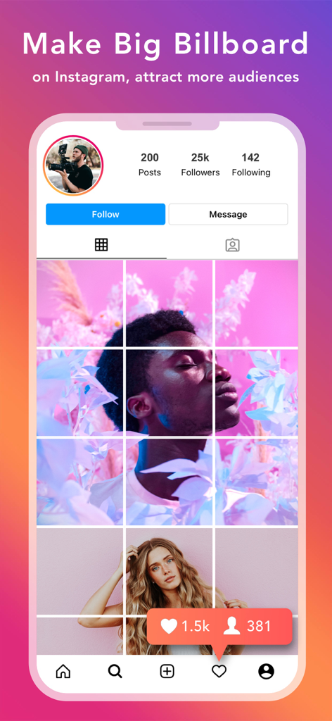 Griddy Pro: Split Pic in Grids - A 3x3 photo grid mosaic on an Instagram profile layout made with Griddy Pro.