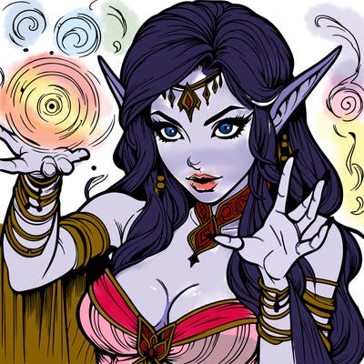 realistic scary beautiful elf sorceress casting spell