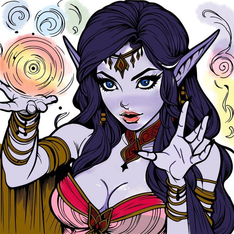 realistic scary beautiful elf sorceress casting spell