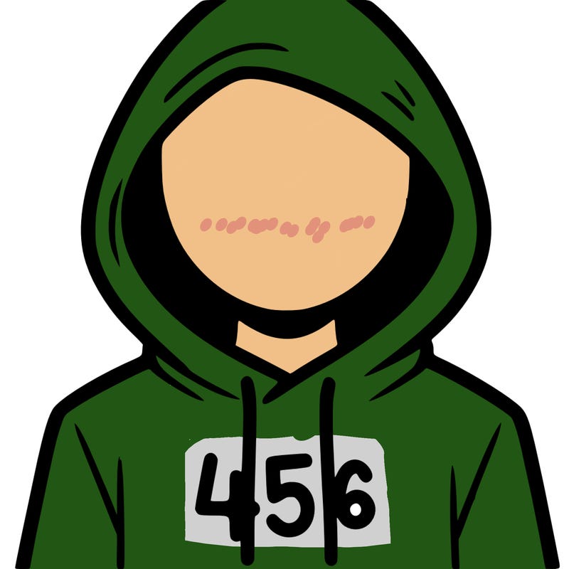 a person with non face waering a hoodie with a 456 symbol