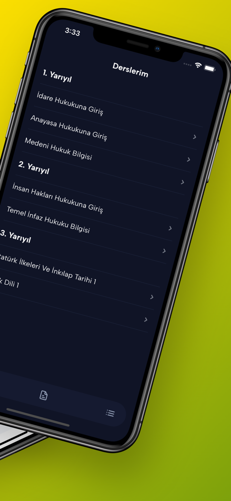 AÖF Soru - The AÖF Soru app interface showing a list of university courses organized by semester on the My Lessons screen.