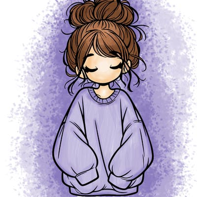 girl with baggy sweatshirt and messy bun
