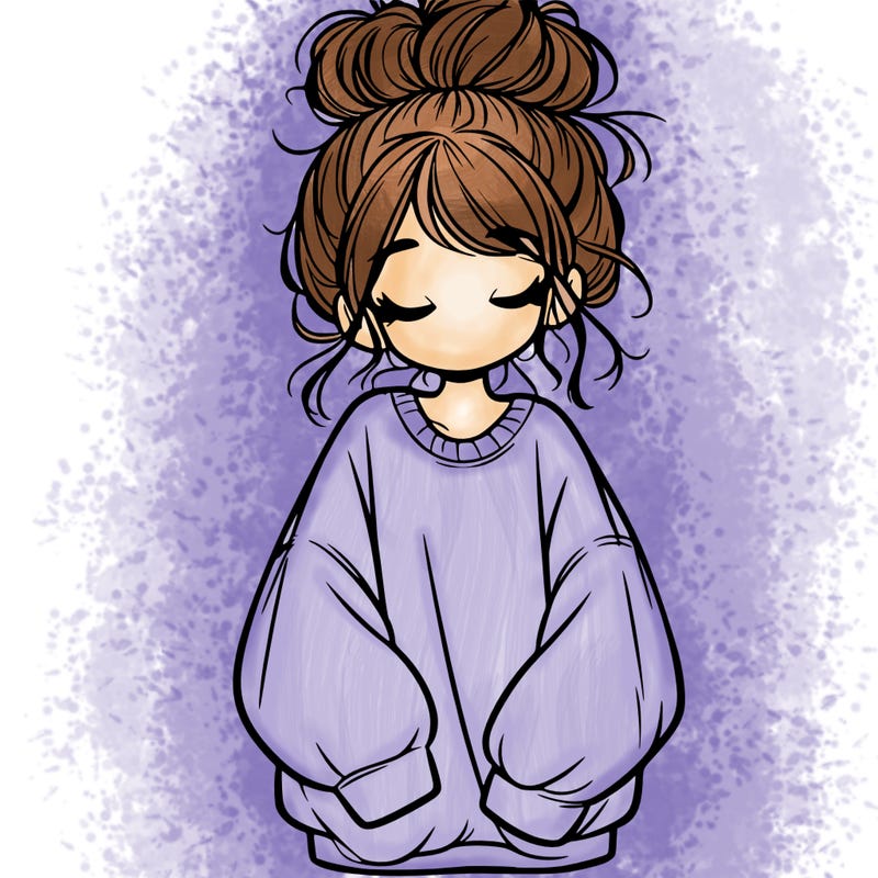girl with baggy sweatshirt and messy bun