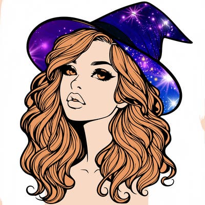 realistic witch girl with wavy hair and lips