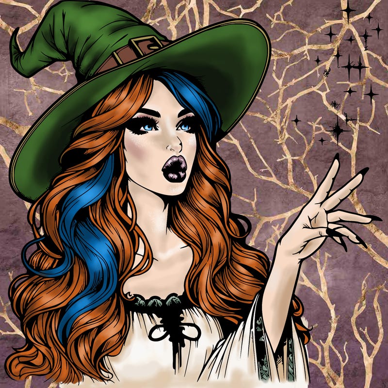 realistic witch casting a spell with lips