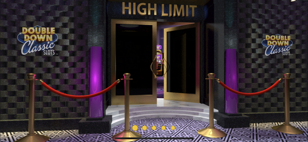 High limit casino room entrance with red velvet ropes and gold doors