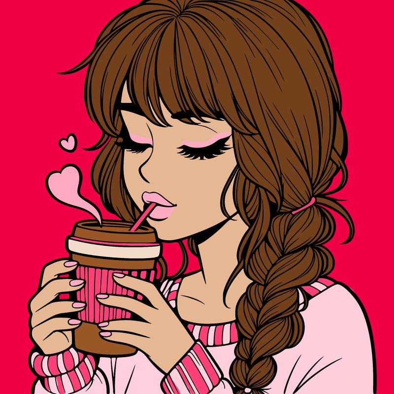 realistic girl drinking coffee