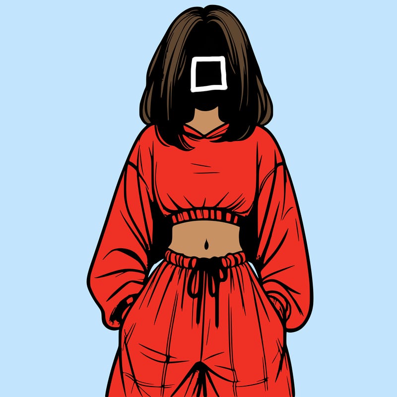 realistic girl faceless with baggy pants and a crop top