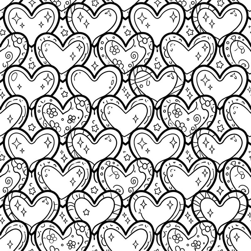 Immerse yourself in a world of adorable interlocking hearts with this delightful Kawaii tessellation coloring page. Each charming heart is designed with bold outlines and cute details, promising a joyful and relaxing coloring experience.