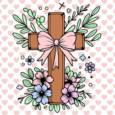 cross with flowers and bows