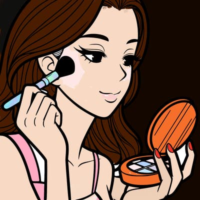 little girl putting on makeup