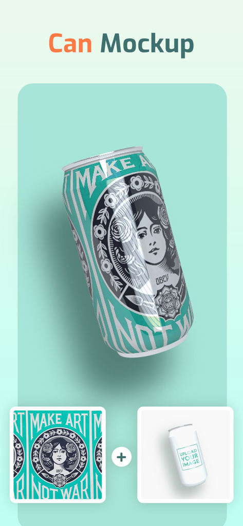 Mockup Generator - Mockitup - アプリでカスタムデザインを適用する方法を示す3Dソーダ缶モックアップ