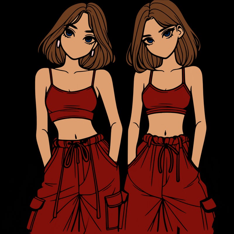 two girls with crop top with baggy pants