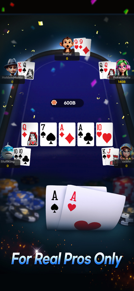AA Global:Texas Holdem,Omaha - AA Global Texas Holdem mobile poker gameplay showing a high stakes table with professional avatars and cards