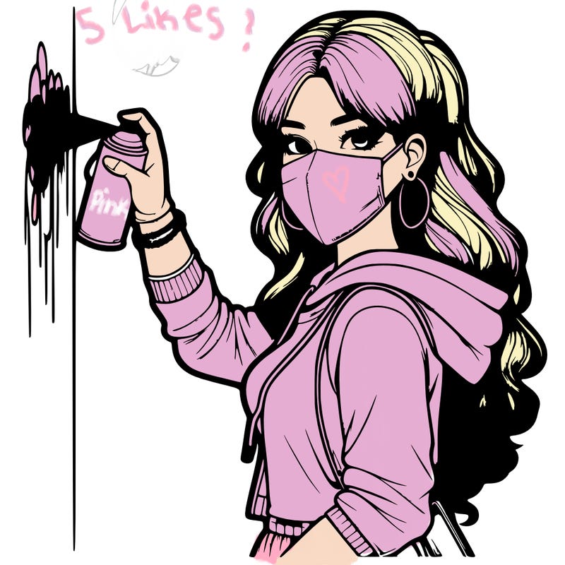 realistic girl with mask spray painting a wall