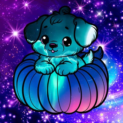 cute little puppy in a pumpkin