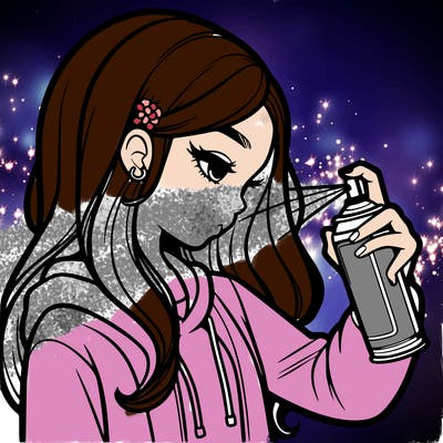 a realistic girl spray painting