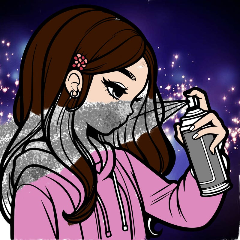 a realistic girl spray painting