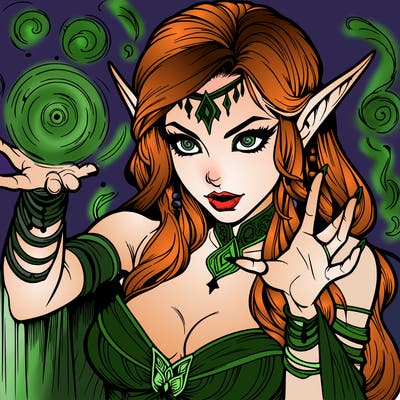 realistic scary beautiful elf sorceress casting spell