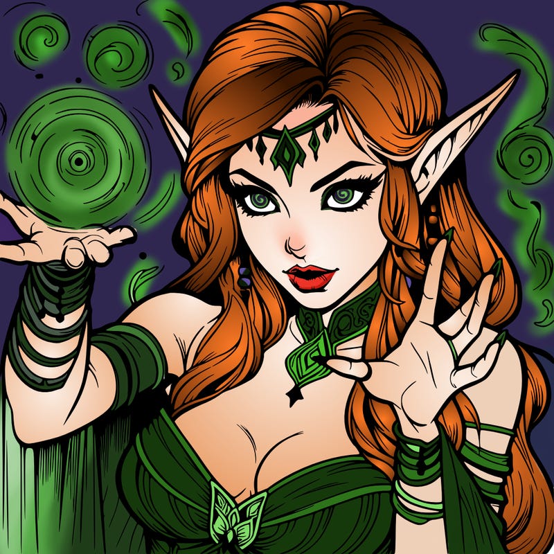 realistic scary beautiful elf sorceress casting spell