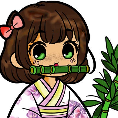 girl with bamboo in her mouth