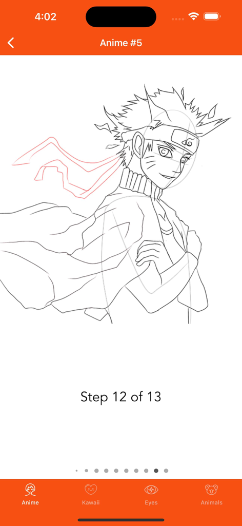 How To Draw Anime ⋆ - A step-by-step mobile app tutorial showing how to draw a Naruto style anime character