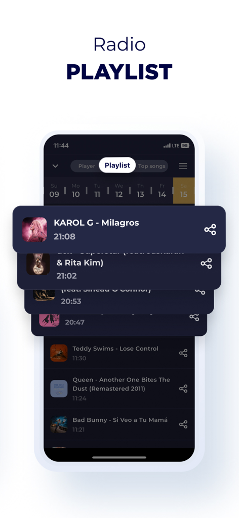 Radio Chile Live FM AM Online - Radio station playlist view showing recently played songs and artists on Chilean FM radio.
