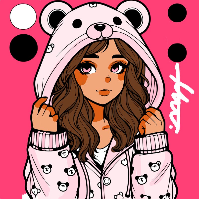 realistic girl in a animal pjs hoodie