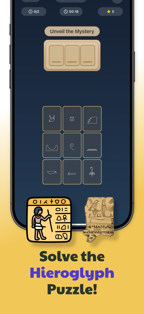 Mind Master: Brain Tests - Una pantalla de juego móvil de Mind Master que muestra un rompecabezas de memoria de jeroglíficos.