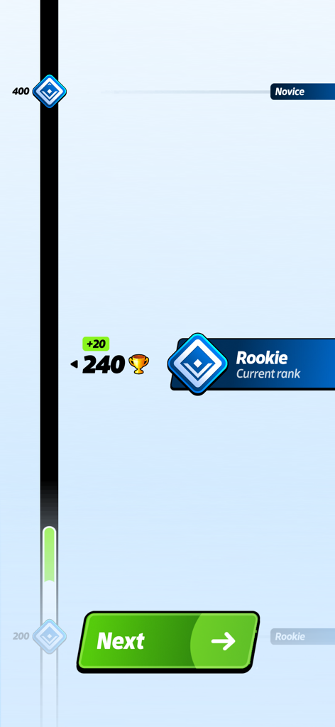 Disc Rivals - Disc Rivals rank progression screen showing the user reaching Rookie status with 240 trophies